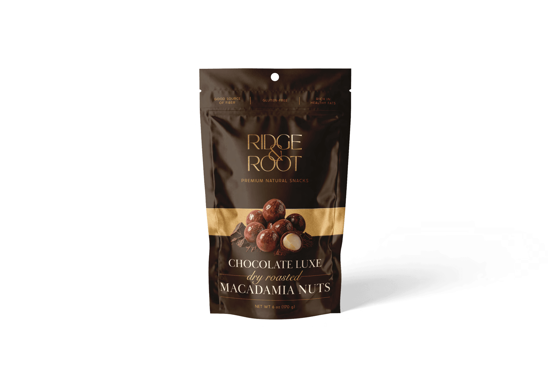 Chocolate Luxe dry roasted macadamia nuts pouch